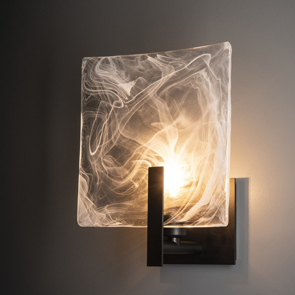 Arc Large 1-Light Bath Sconce, Black Finish, White Swirl Glass