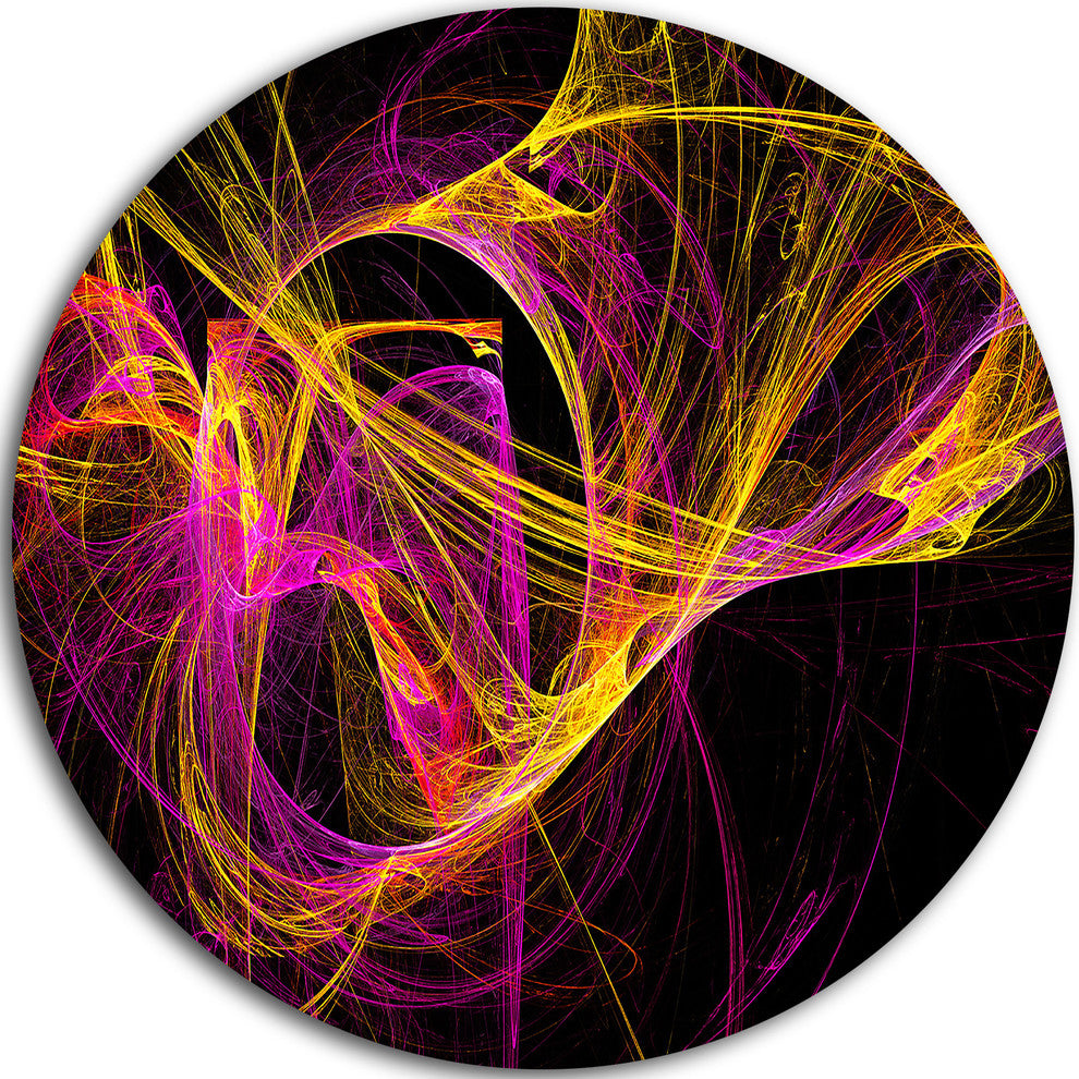 Wisps Of Smoke Yellow In Black, Abstract Round Metal Wall Art, 38"