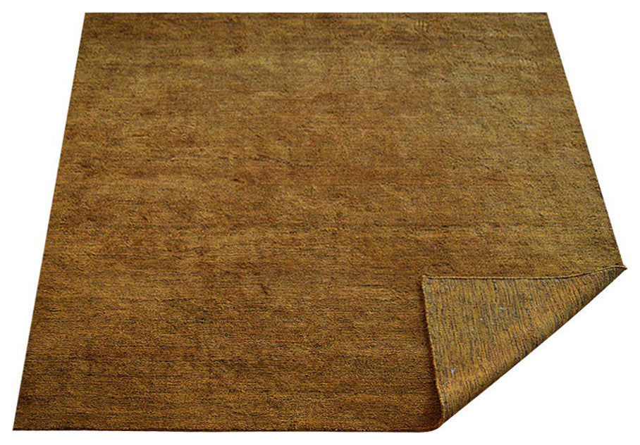 Hand Knotted Loom Silk Mix Area Rug Solid Gold