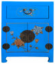 Chinese Bright Blue Vinyl Moon Face Flower Birds End Table Nightstand Hcs7131