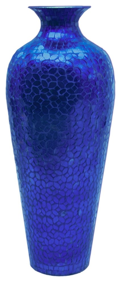 DecorShore Vedic Floor Vase, Sparkling Mosaic and Metal Decorative Vase, Cobalt Blue