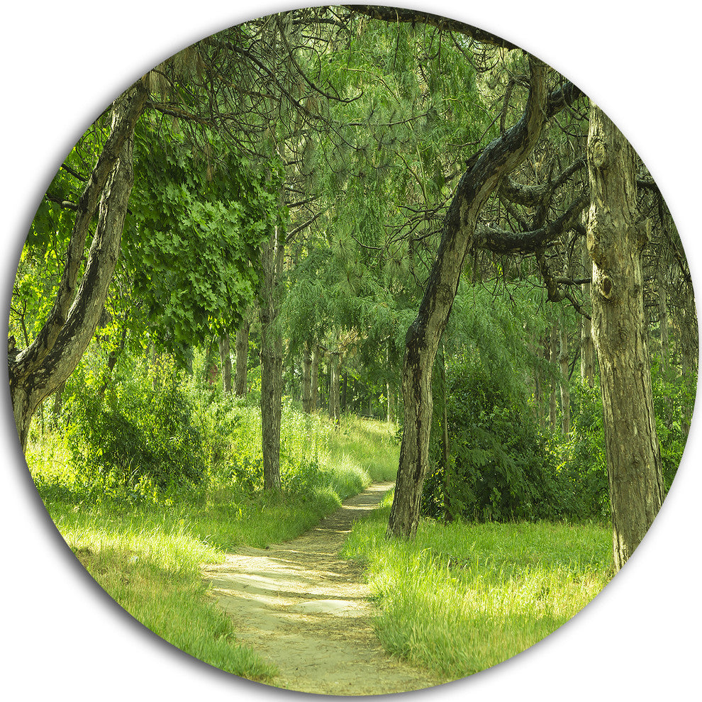 Green Forest Path In Early Summer, Landscape Photo Round Wall Art, 23"