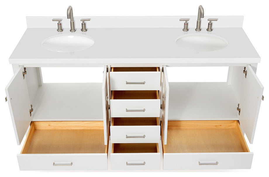 ARIEL Cambridge 73" Double Oval Sink Bathroom Vanity White with Quartz Top