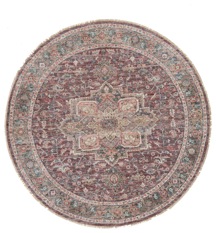 Light Burgundy Soft Wool Heriz Revival Hand Knotted Oriental Rug, 8'x8'