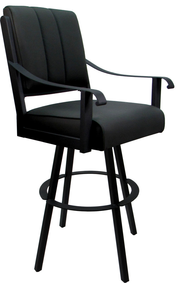 Leather Swivel Metal Bar Stool - Memphis on Warren Base, Black Leather on Black, 34"