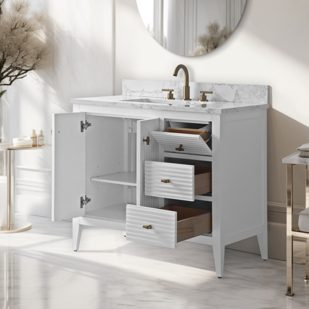 Vanity Art Freestanding Vanity, White, 36", Single Sink, Golden Brushed