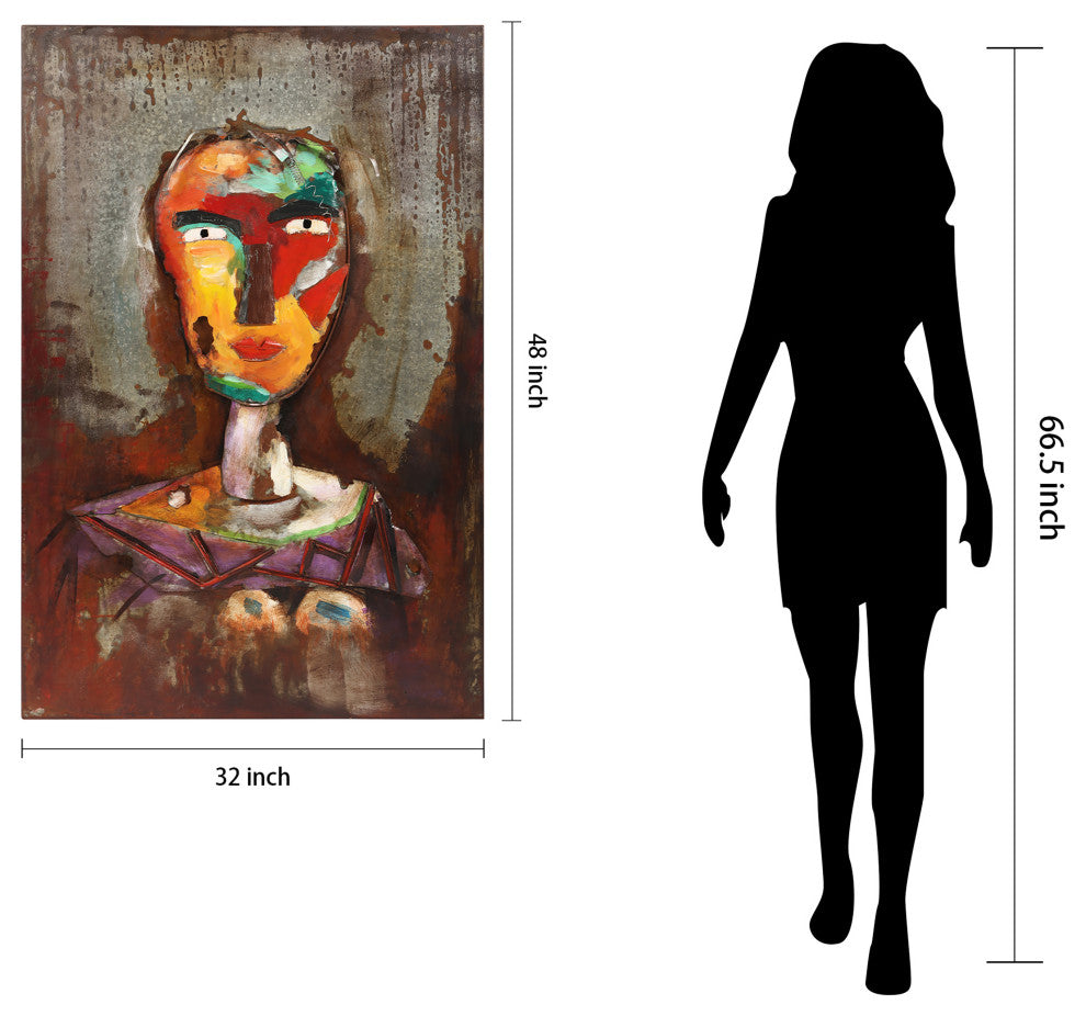 "Homme" Mixed Media Iron Hand Painted Faces Dimensional Wall Art