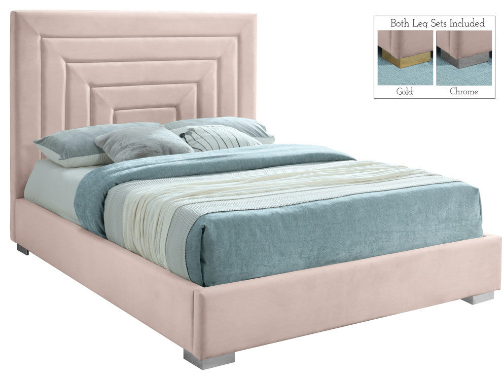 Nora Velvet Upholstered Bed, Pink, Queen