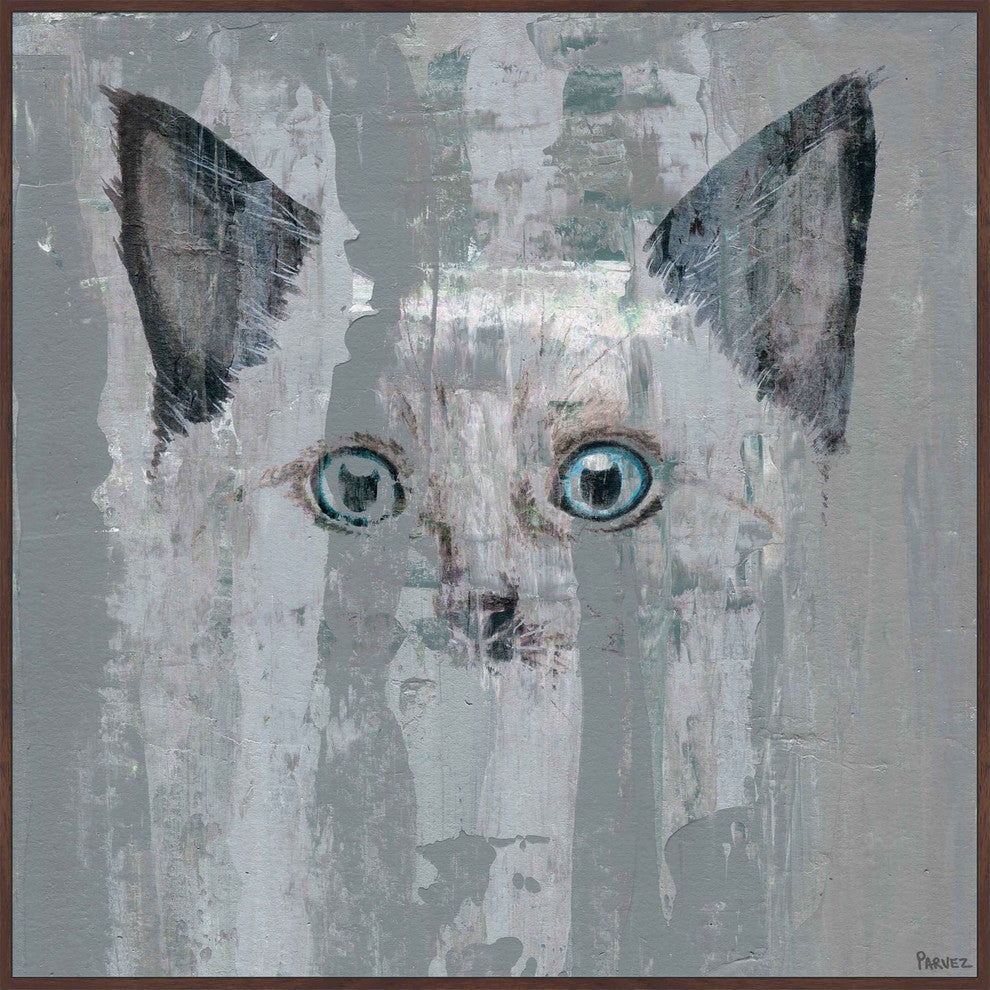 "Blue Eyed Cat" Floater Framed Painting Print on Canvas, 40"x40"
