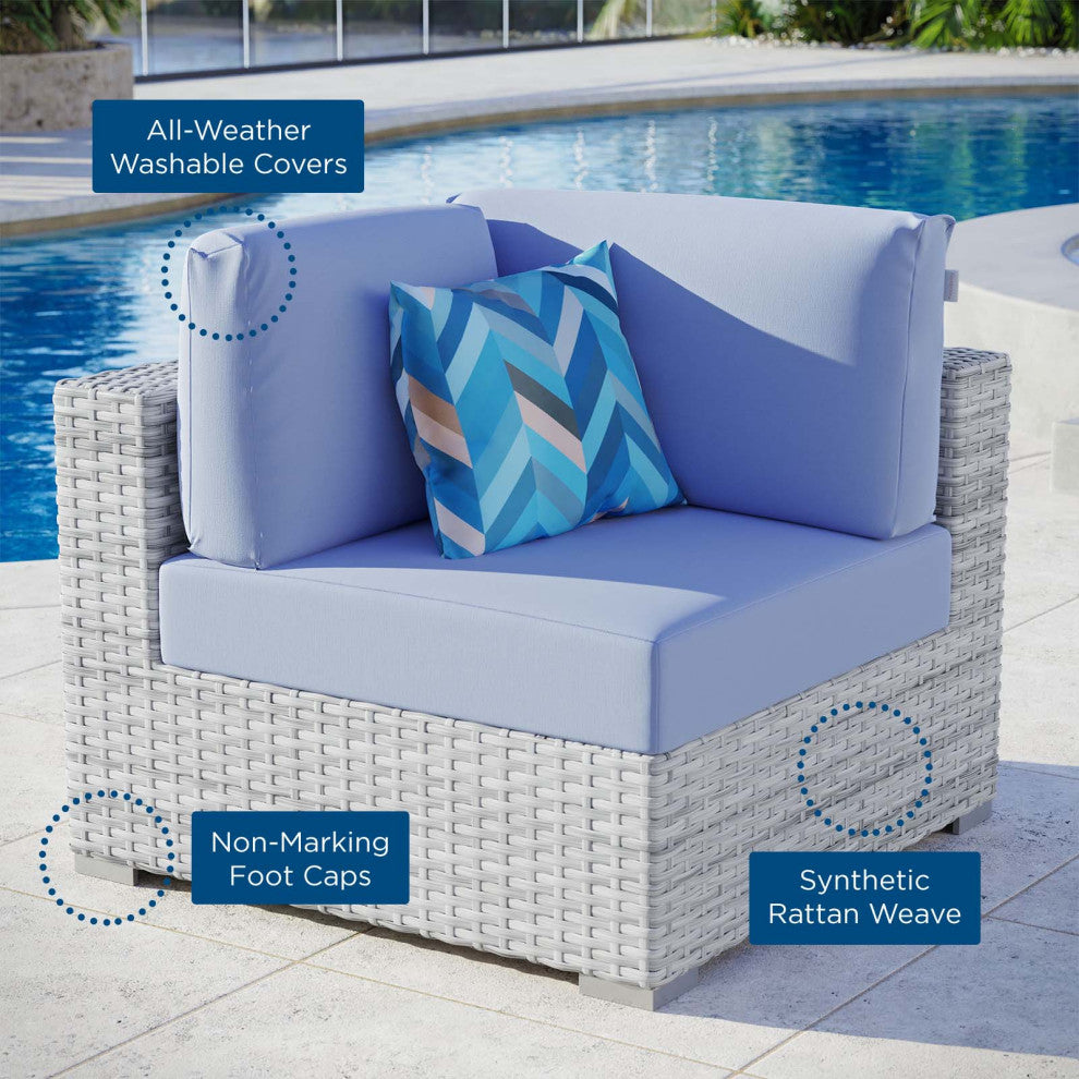 Lounge Chair, Rattan, Wicker, Gray Blue, Modern, Outdoor Patio Cafe Bistro