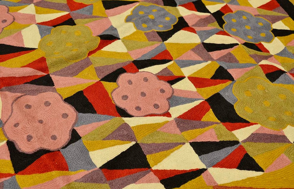Klimt Mustard Wool Rug / Wall Tapestry Art Nouveau Hand Embroidered 6ft x 4ft