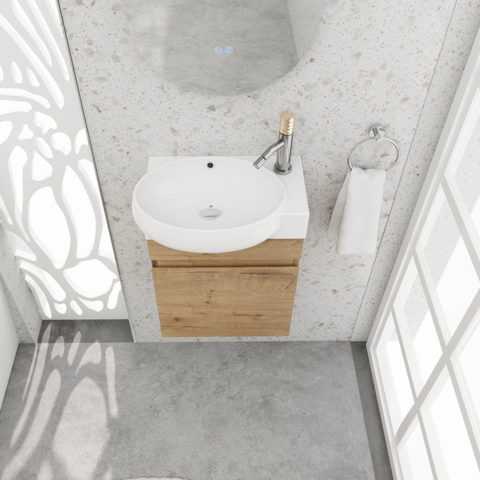 BNK 16 Inch Floating Bathroom Vanity With Sink, With 1 Soft Closing Door, Imitative Oak