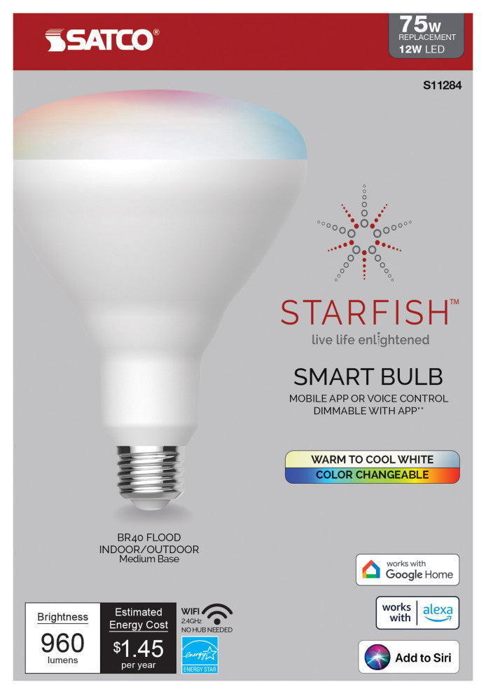 12W, BR40 LED, RGB & Tunable White, Starfish IOT, Medium Base, 120V