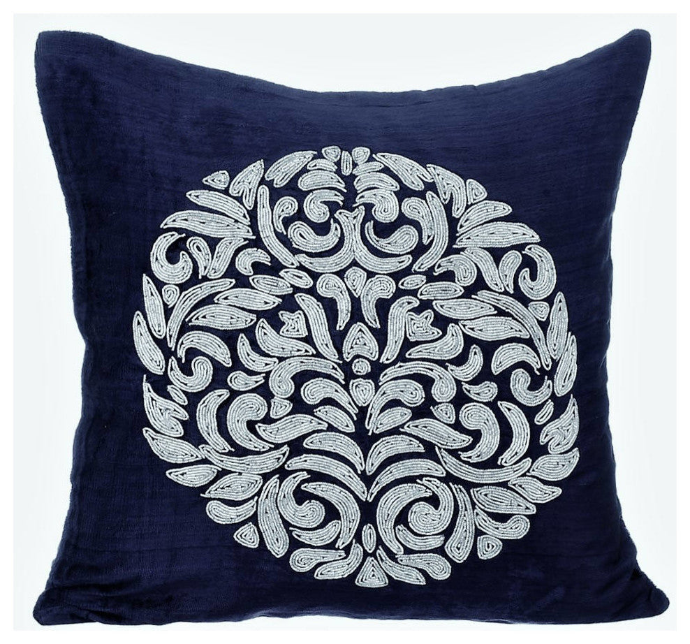Navy Blue Velvet Pillows 20"x20" Sofa Pillow Covers, Navy Turkish Dream