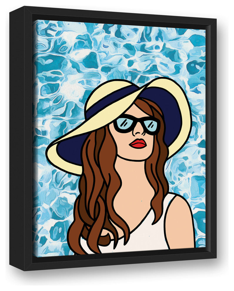 Woman At The Pool 12x16 Black Floating Framed Canvas