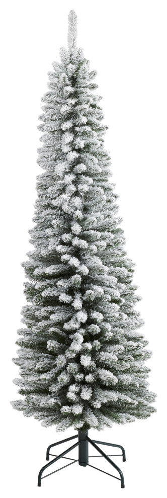 6' Flocked Pencil Artificial Christmas Tree With 438 Bendable Branches
