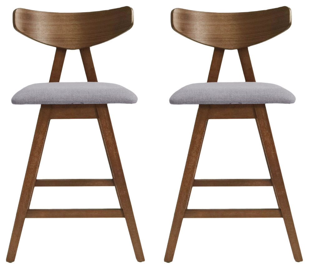 Sunapee Fabric Upholstered Wood Counter Stools, Set of 2, Dark Gray + Natural Walnut