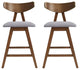 Sunapee Fabric Upholstered Wood Counter Stools, Set of 2, Dark Gray + Natural Walnut