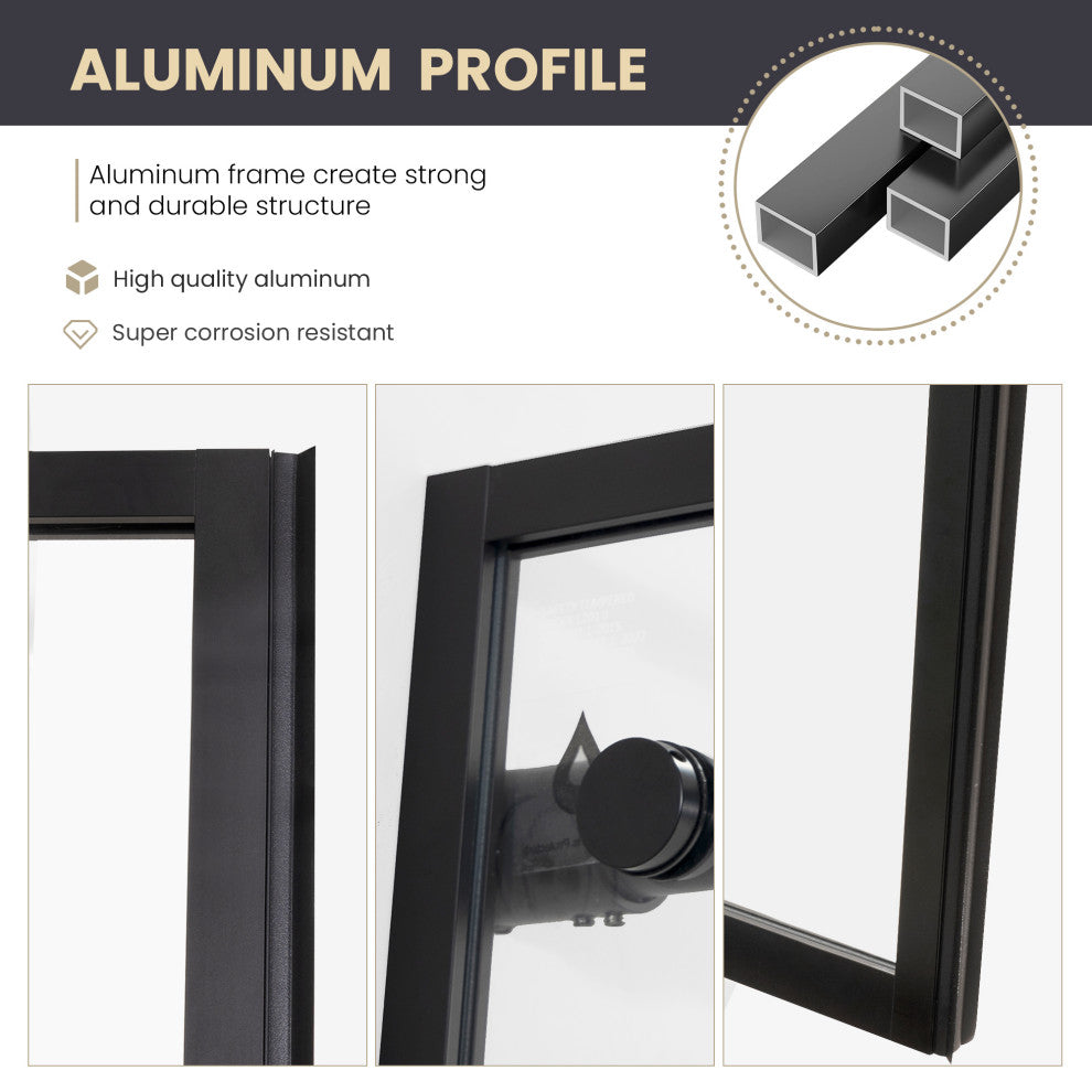 Losar Single Sliding Framed Shower Door, Matte Black, 60" W X 78"h