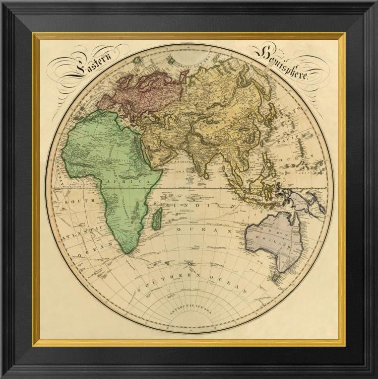 "Eastern Hemisphere, 1831" Framed Canvas Giclee by Daniel Lizars, 20"x20"