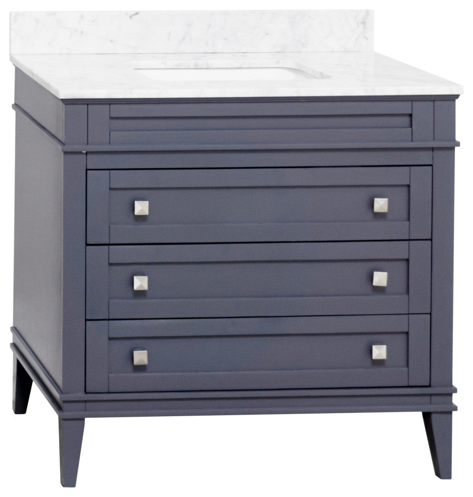 Eleanor 36" Bathroom Vanity, Marine Gray, Carrara Marble