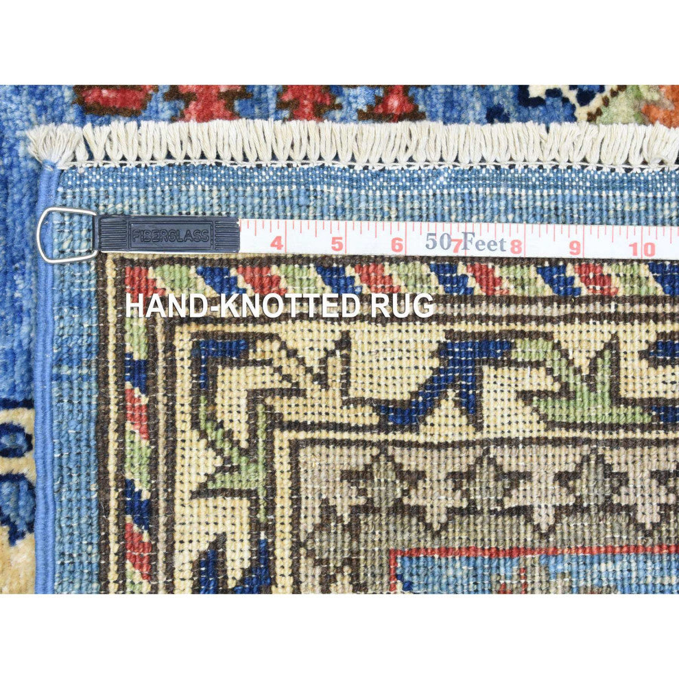 Light Blue, Hand Knotted Afghan Ersari, Pure Wool Oriental Rug, 3'7"x5'4"