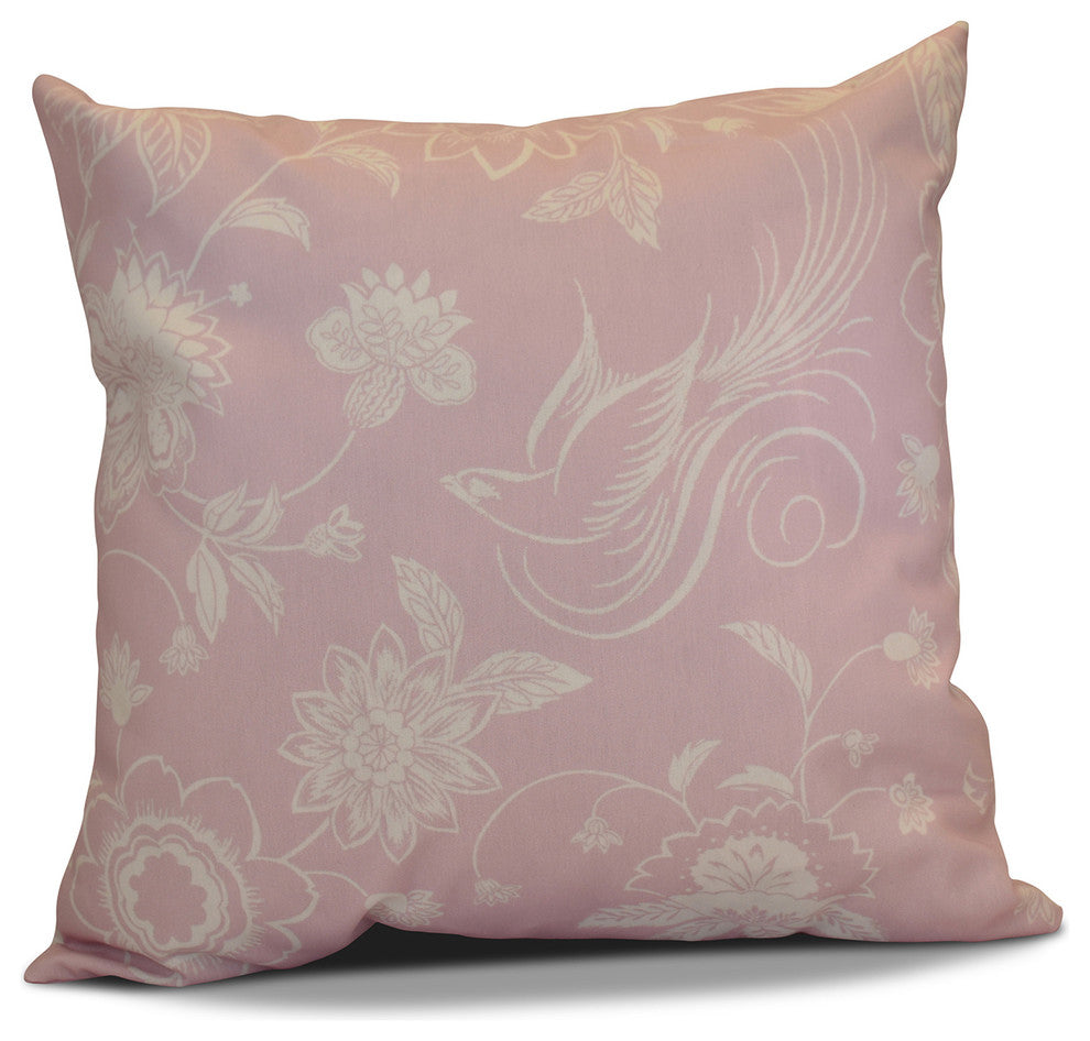Decorative Holiday Pillow Floral Print, Light Pink, 18"x18"