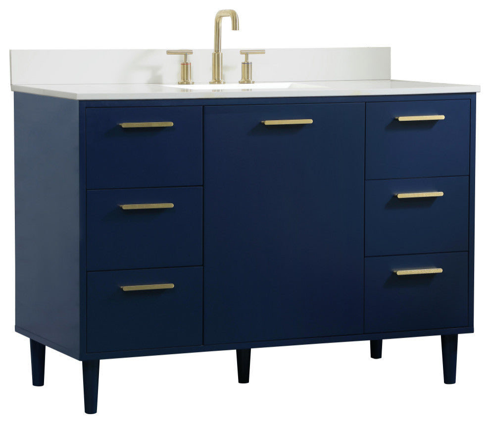 Home Living Modern Natural Oak-Light Bathroom Vanity, Blue, 48"