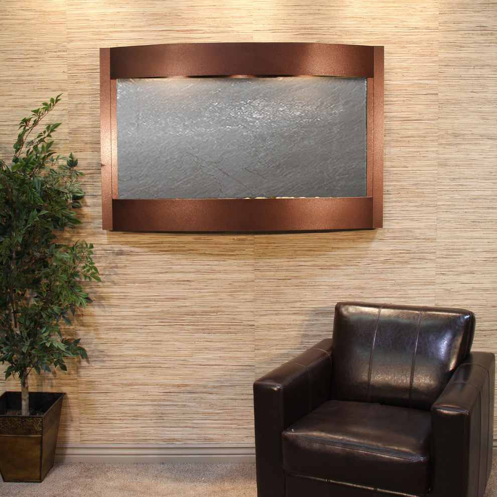 Calming Waters Wall Water Fountain, Black Featherstone, Copper Vein