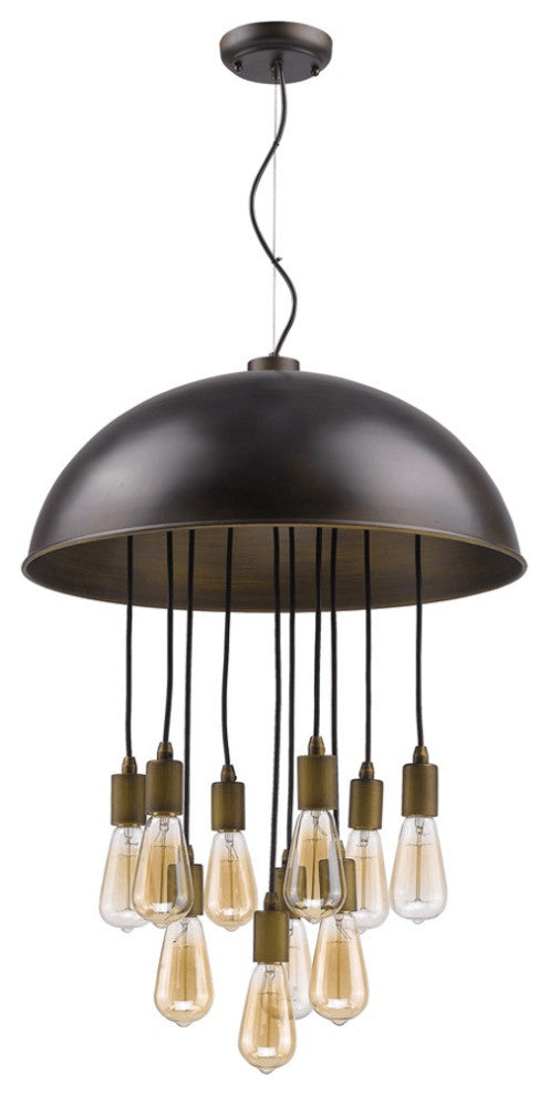 Keough 10-Light Oil-Rubbed Bronze Bowl Pendant With Raw Brass Sockets