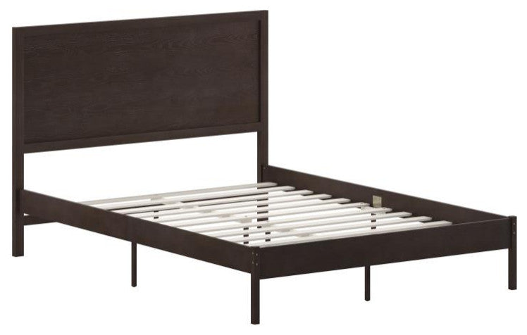 Asher Solid Wood Platform Bed with Wooden Slats and Headboard, Dark Brown, Queen