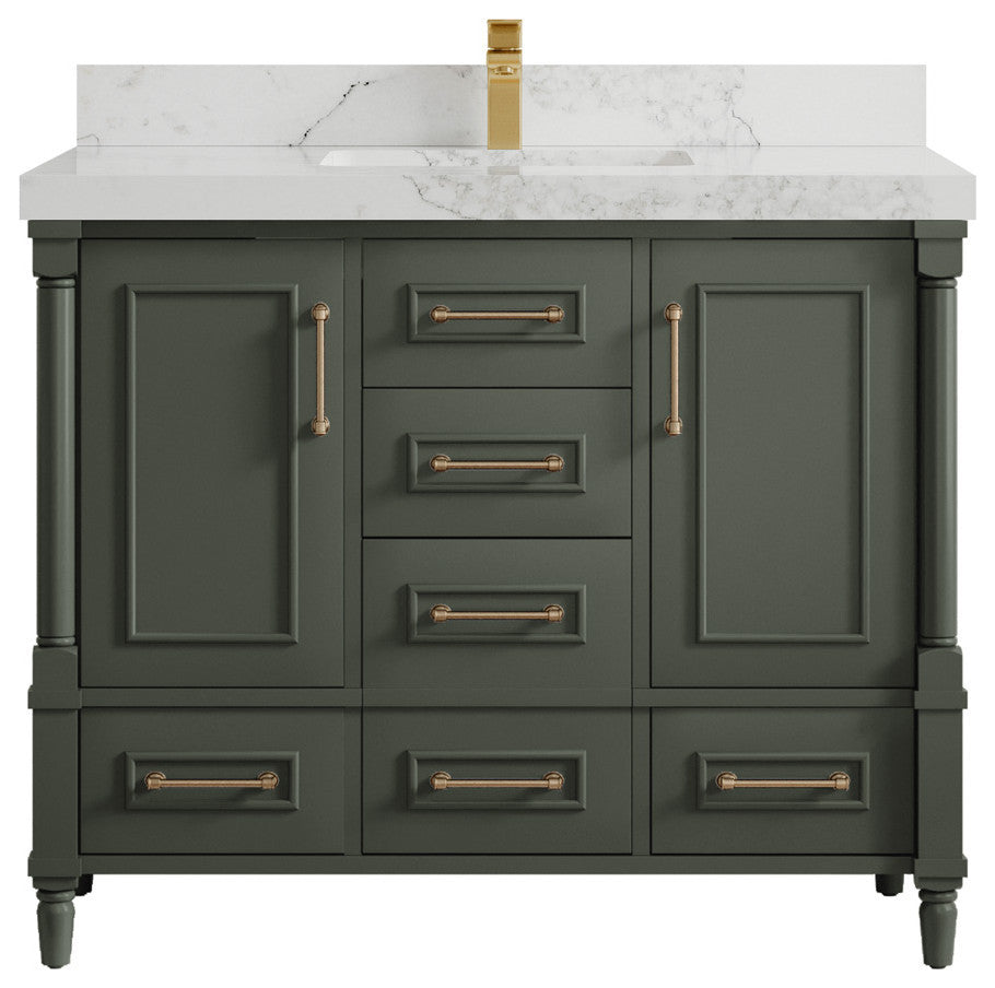 Aberdeen 42 Single Sink Bath Vanity in Pewter Green 2" Calacatta Nuvo