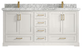 Boston 72" Double Sink Bath Vanity in Alabaster 2" Carrara Marble