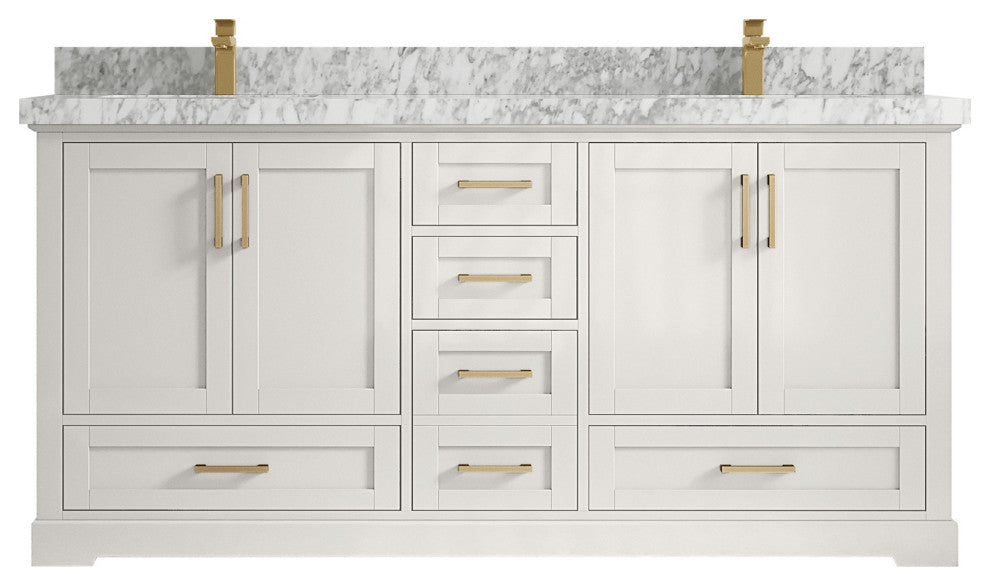 Boston 72" Double Sink Bath Vanity in Alabaster 2" Carrara Marble