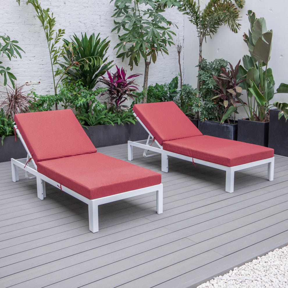 Chelsea White Patio Chaise Lounge Chairs, 2-Piece Set, Red