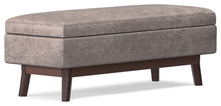 Owen Rectangular Storage Ottoman, Distressed Gray Taupe Faux Air Leather