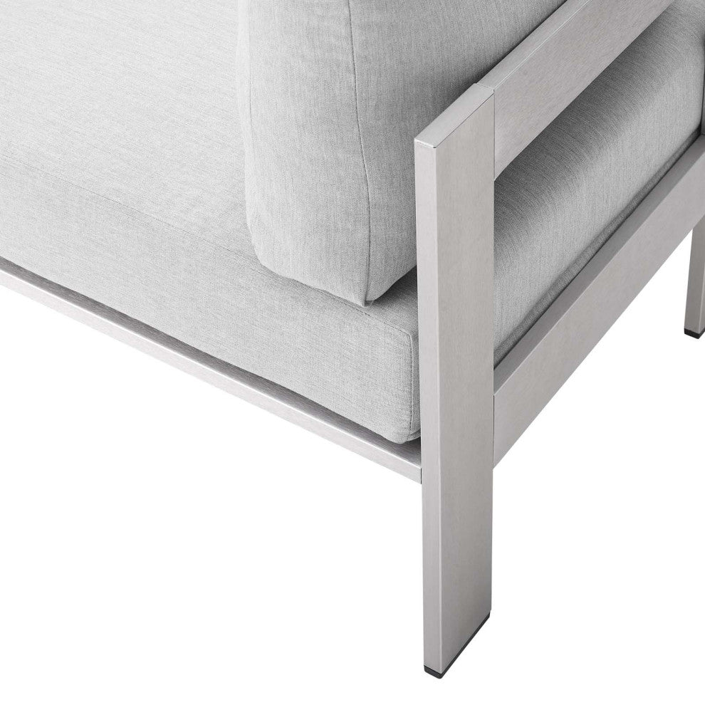 Lounge Chair Table Set, Sunbrella, Fabric, Aluminum, Silver Gray, Outdoor
