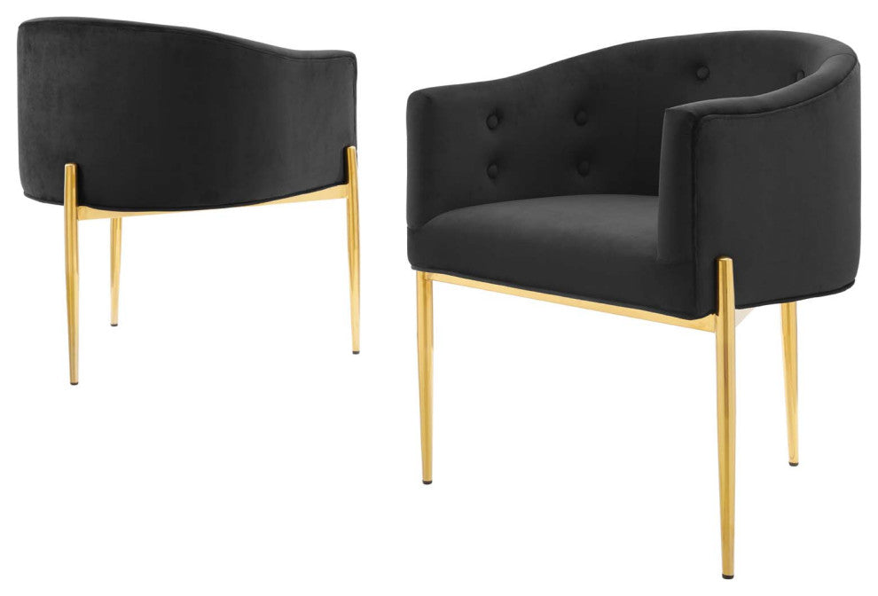 Tufted Accent Chair, Set of 2, Velvet, Metal, Black, Modern, Lounge Hospitality