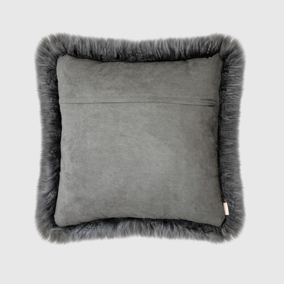 Modern Sheepskin 20"x20" Pillow, Charcoal Gray