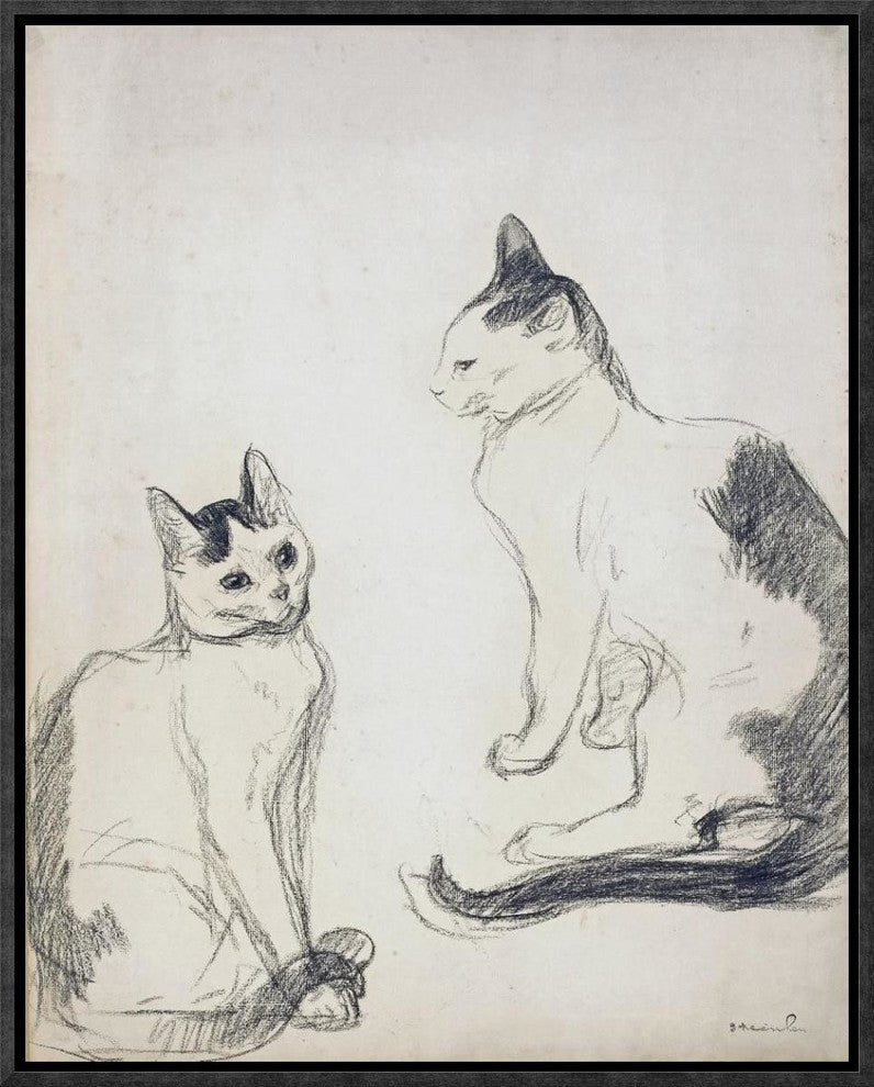 "The Two Cats" Framed Canvas Giclee by Theophile Steinlen, 13x17"