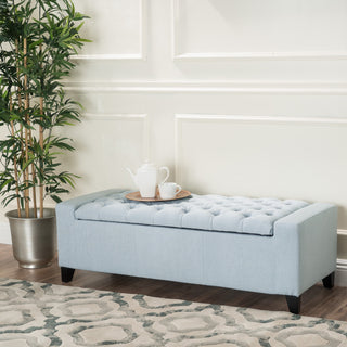 GDF Studio Seattle Tufted Storage Ottoman Bench, Light Sky