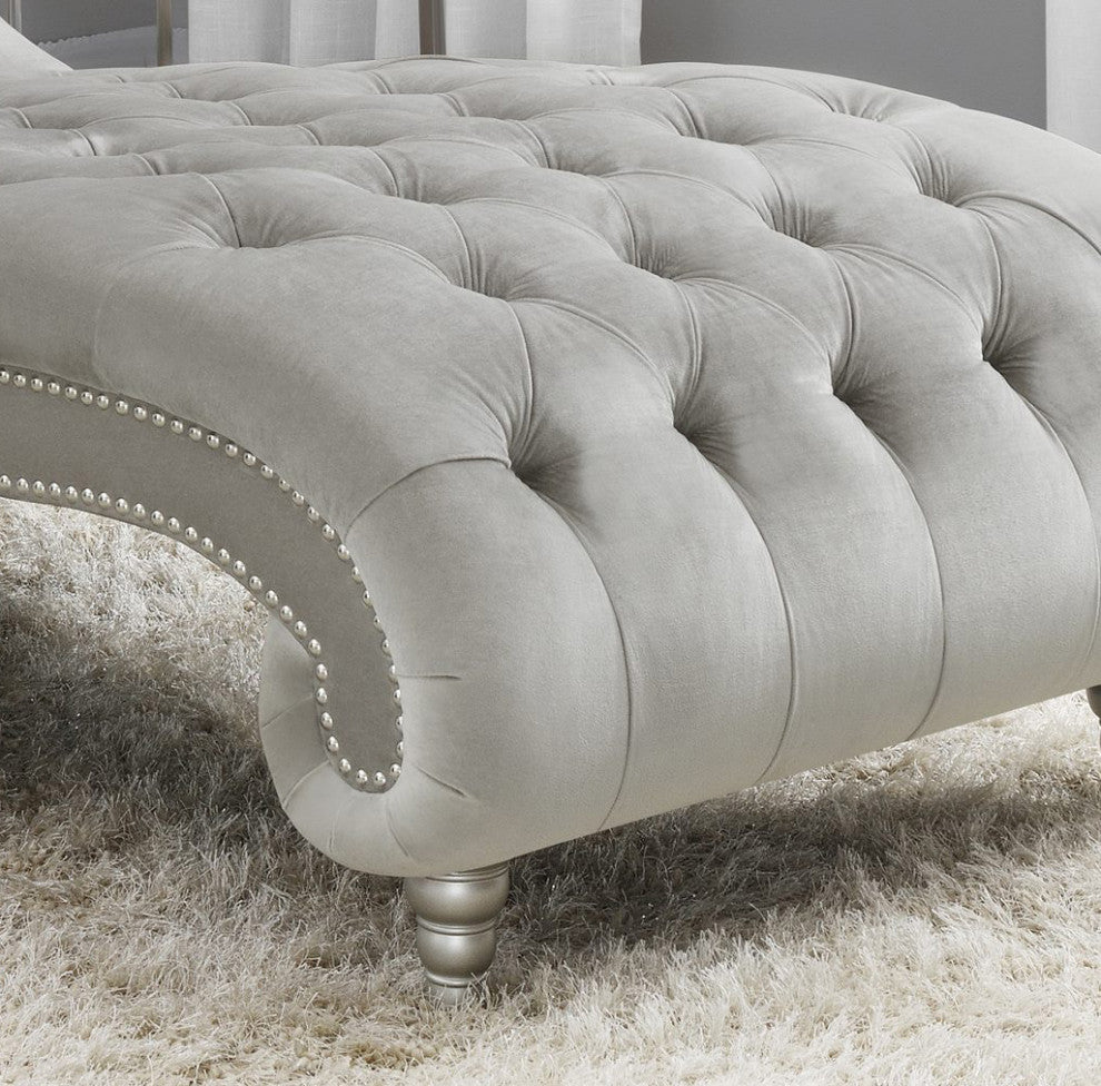 Button Tufted Upholstered Chaise, Gray