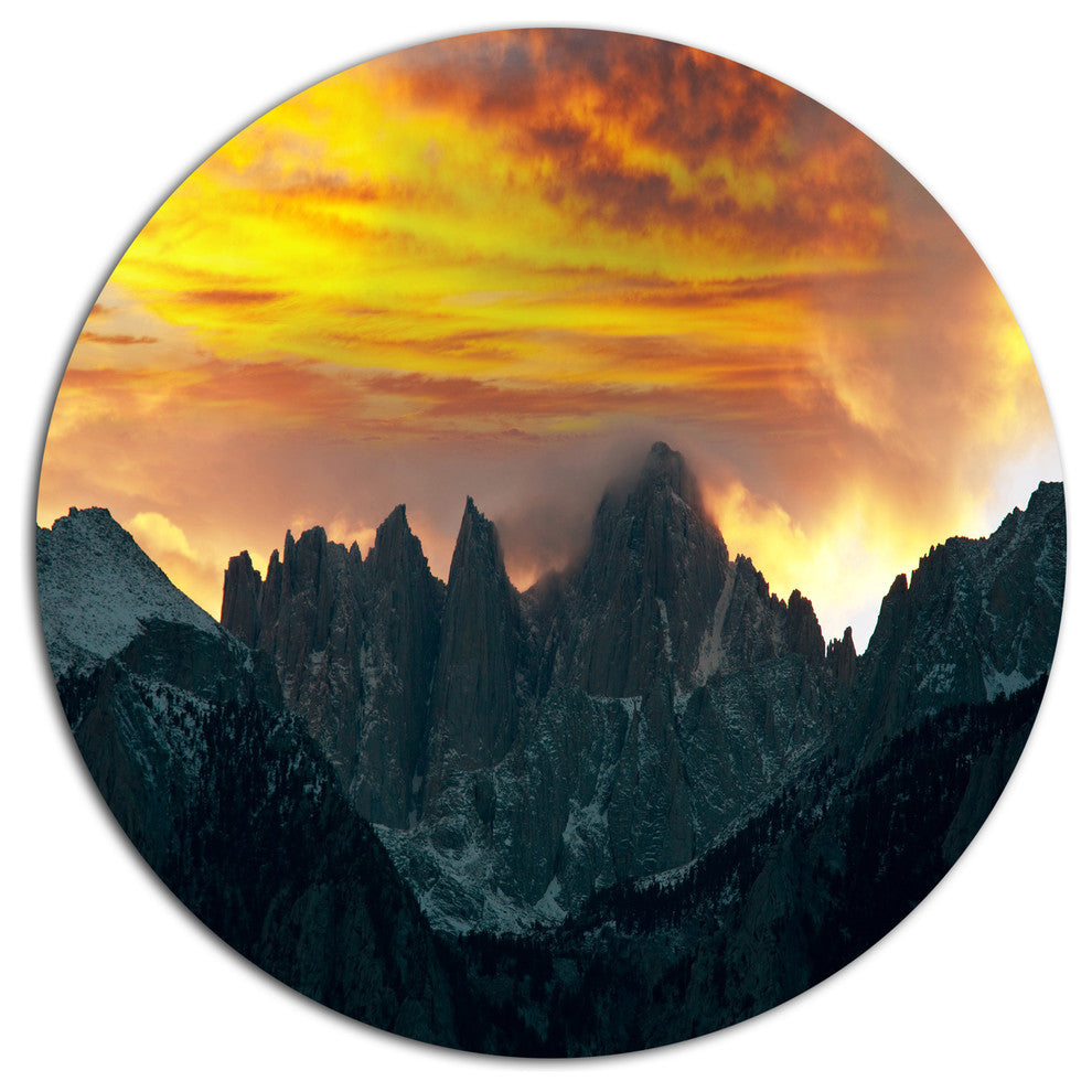 Whitney Mountains Under Cloudy Sky, Landscape Round Wall Art, 23"