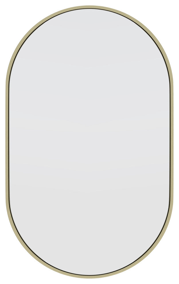 22" W X 36" H Pill Shape Stainless Steel Framed Mirror, Satin Brass