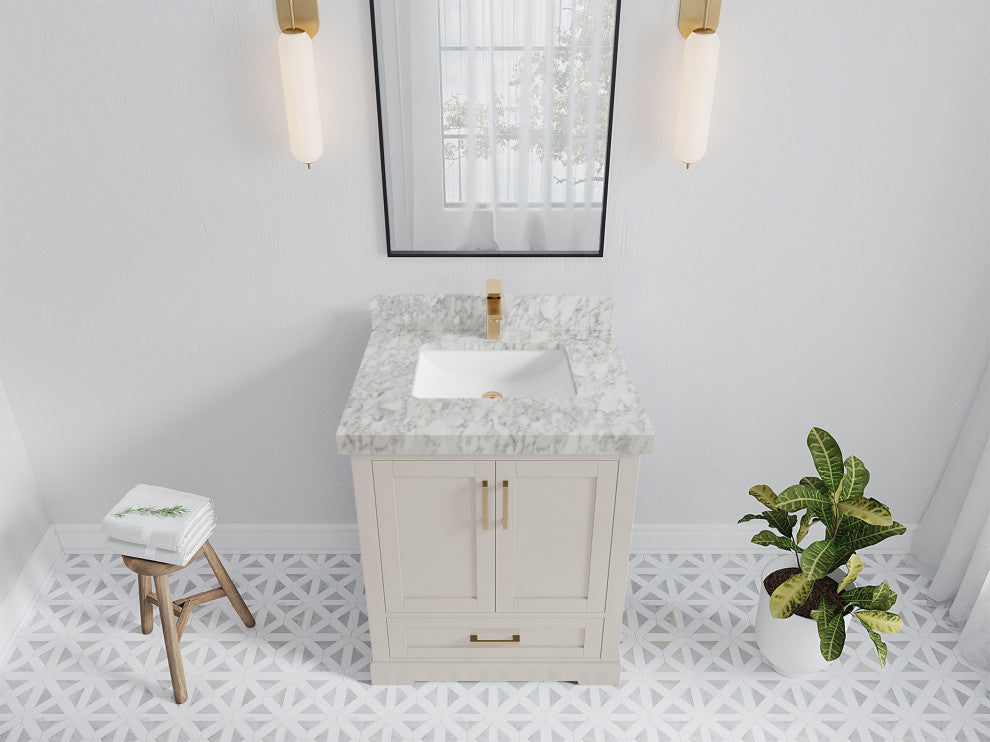 Boston 30" Single Sink Bath Vanity in Fine Grain 2" Carrara Marble