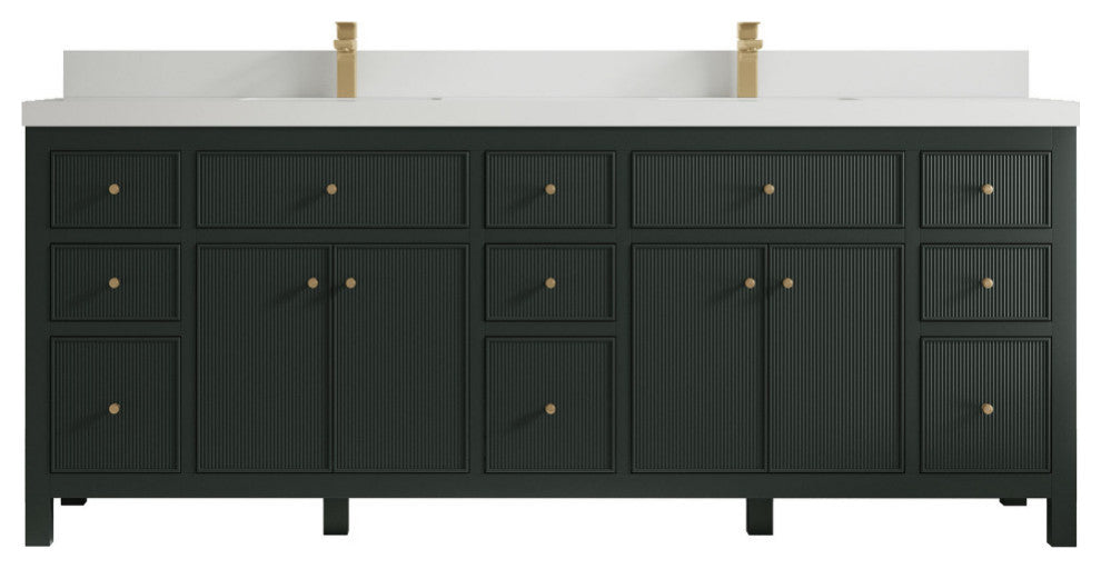 Sonoma 84 Double Sink Reeded Bath Vanity in Dark Forest Green 2" White Quartz