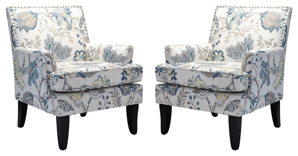 Wooden Upholstery Armchair, Set of 2, Blue
