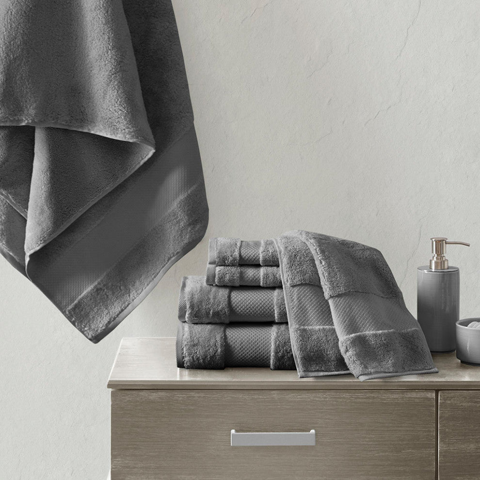 Madison Park Signature Turkish Cotton 6 Piece Bath Towel Set, Charcoal