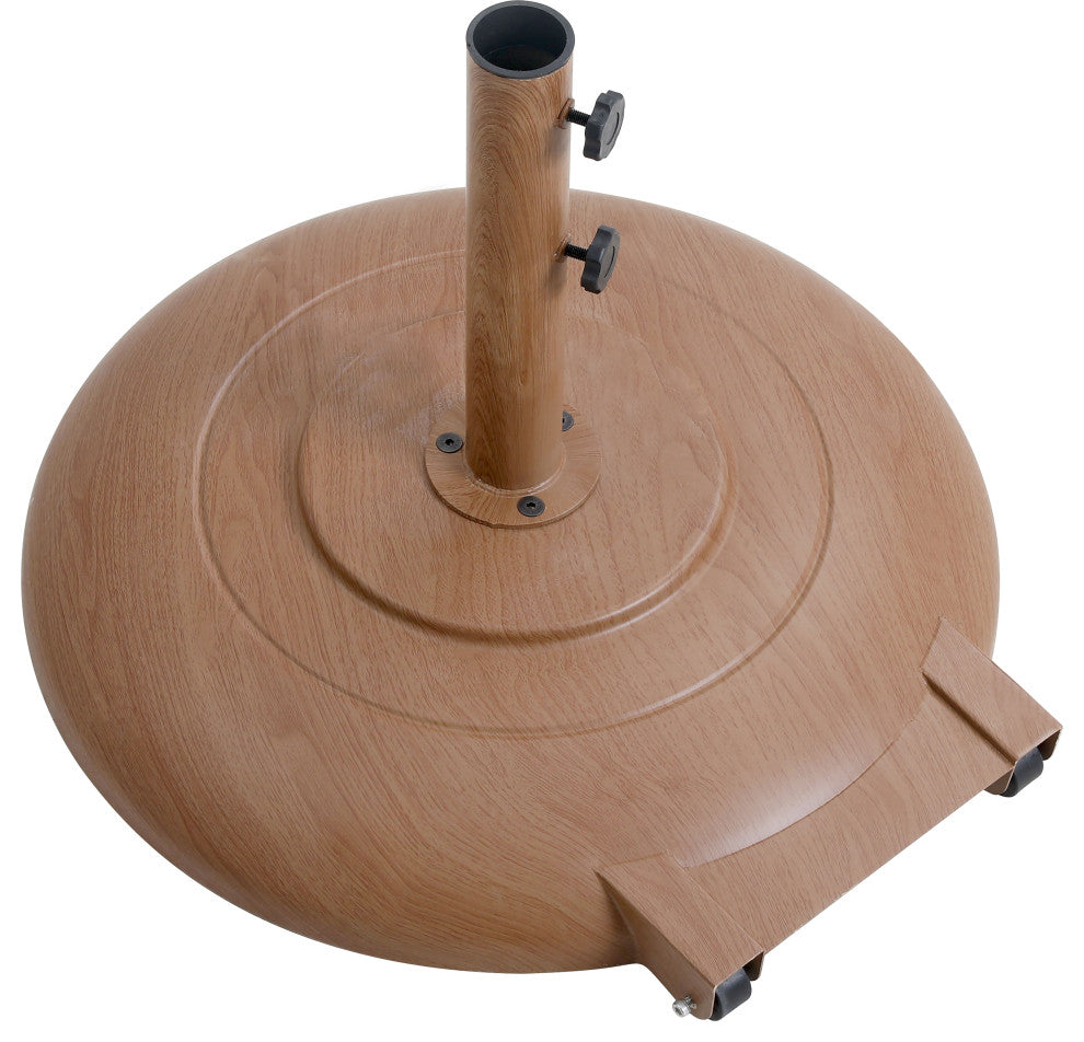 Fiji Patio Umbrella and Base, White, Teak Pole, Teak Cozumel Base