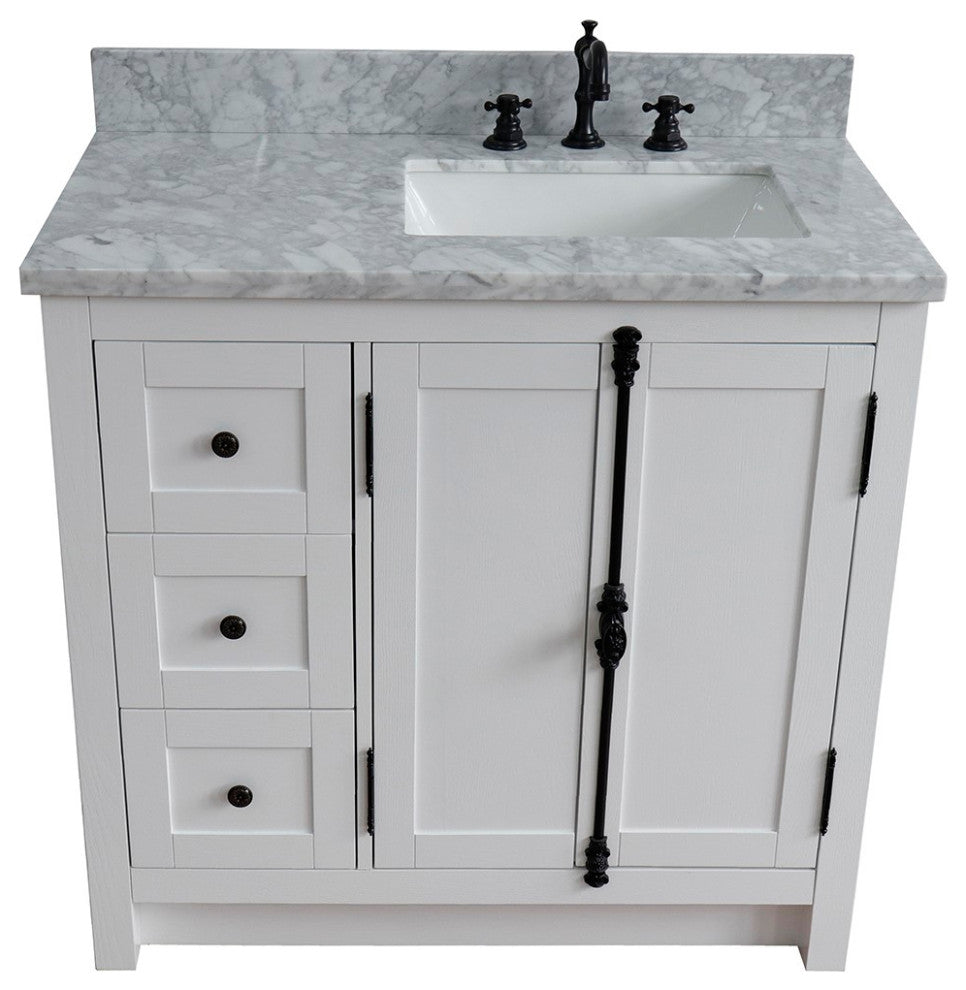 37" Vanity, Glacier Ash, White Carrara Top, Right Doors/Right Rectangle Sink